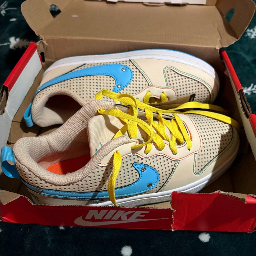 Nike Kids Sneakers - Beige and Blue with Yellow Accents